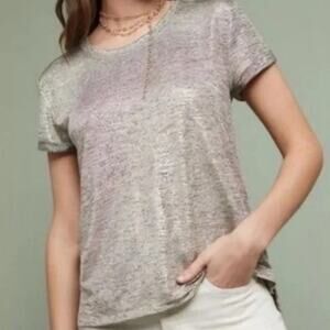 Anthropologie Deletta Gold Metallic Short Sleeve Shimmer Blouse Women's Size XS